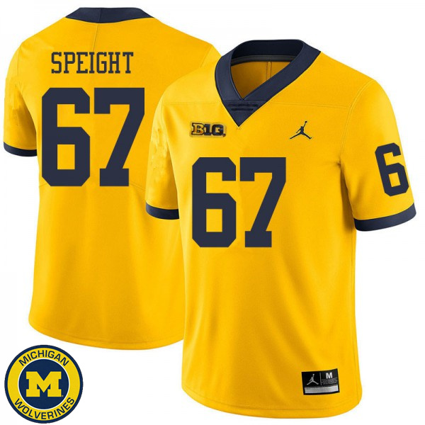 Men Michigan Wolverines #67 Jess Speight Yellow Jordan Brand Embroidery Jersey